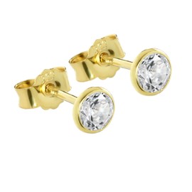 NKlaus 3753 Pair of Stud Earrings Gold 333 8 Carat 4.5 mm Cubic Crystal Zirconia Women Men Children 0.52 g, Yellow Gold, Cubic Zirconia