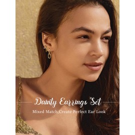 Thunaraz Dainty Gold Flat Back Earrings for Women Cartilage Earrings Hypoallergenic Surgical Steel Earrings for Sensitive Ears Small Stud Hoop Earrings Sets 14 Pairs Golden CZ