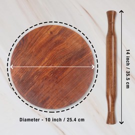 CRAFTONE Wooden Chakla Belan Set – 10 Inch, Round Rolling Pin & Board, Wooden Rolling Board Perfect for Making Chapati, Roti, Paratha, Pizza, Pastry and Flatbread