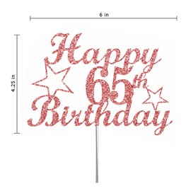 Decoración para tarta de 65 cumpleaños de oro rosa con purpurina, ideal para decoración de 65 fiestas, decoración de alta calidad, resistente purpurina de doble cara, barra de acrílico. Fabricado en Estados Unidos