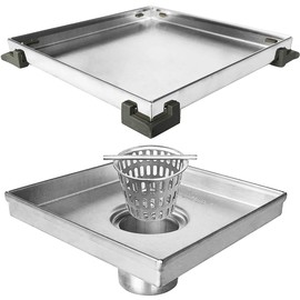 Neodrain Square Shower Drain with Removable Tile insert Grate, 6-Inch, Brushed 304 Stainless Steel, With WATERMARK&CUPC Certified, Includes Hair Strainer