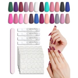 LADYING 24 Packs (576 Pieces) Matt Coffin Nails for Sticking Long, Ballerina Press On Nails Jelly Kit, High-Quality Artificial Nails, Fake Nails with Glue Nail File, Coffin Fingernails, Artificial