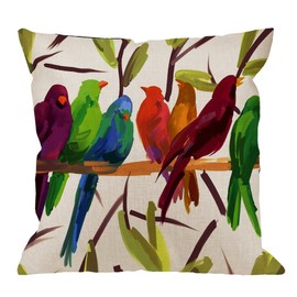 (Color 05) - HGOD DESIGNS Bird Pillow Cover, Lots Of Watercolour Bird Rest on the Tree Cotton Linen Cushion Cover Square Standard Home Decorative Throw Pillow for Men/Women/Kids 46cm x 46cm Green Teal