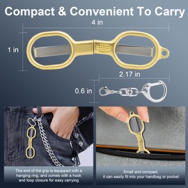 2 Pcs Folding Stainless Steel Portable Mini Small Travel Scissors, Safety Foldable Pocket Badge Nursing Scissors with 2 Keychain for Travel, Home, Office, Craft, Sewing (Gold)