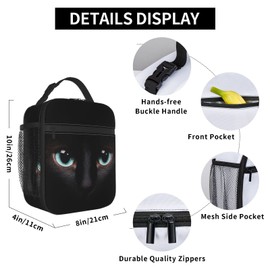 famliihw Black Cat Face Lunch Box Reusable Insulated Lunch Bag Thermal Cooler Tote For Boys Girls Teen School Men Women Picnic Travel Hiking