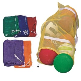 S&S Worldwide Spectrum 48" x 24" Mesh Ball Bags, Extra Large, Drawstring Top, Shoulder Strap, Red, Yellow, Blue, Green, Orange, Purple, Pk6