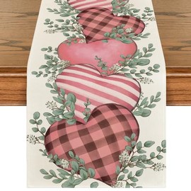 Artoid Mode - Camino de mesa de San Valentín, diseño de corazones de eucalipto, color rosa, aniversario, decoración de mesa de comedor HoliKitchen para decoración de fiesta en el hogar, 13 x 72