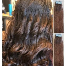 Hair Faux You 20 inch Tape in Hair Extensions Real Human Hair, 100g,40pcs, Glue in Extensions, Silky Straight Remy Hair Color #4 Dark Brown