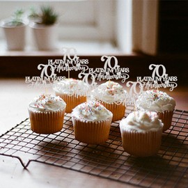 Keaziu - Juego de 24 adornos para cupcakes de 70 aniversario, 70 años de platino, aniversario, para 70 años, aniversario de boda, feliz 70 aniversario, cumpleaños, fiesta, decoración de pasteles, color plateado