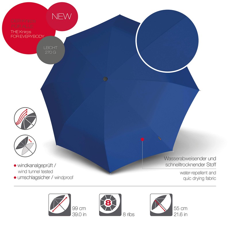 Knirps A.050 Pocket Umbrella Medium Manual, Blue, modern" or "classic