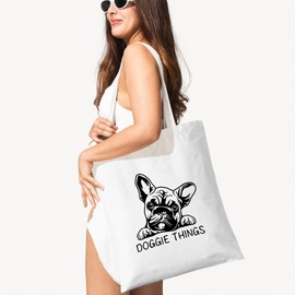 ZYQFN French Bulldog Doggie Things Canvas Tote Bag for Women, Dogs Lover Gift for Dog Mom, Birthday Christmas Cute French Bulldog Gifts For Women, Tote Bag for Work College Travel. (049)