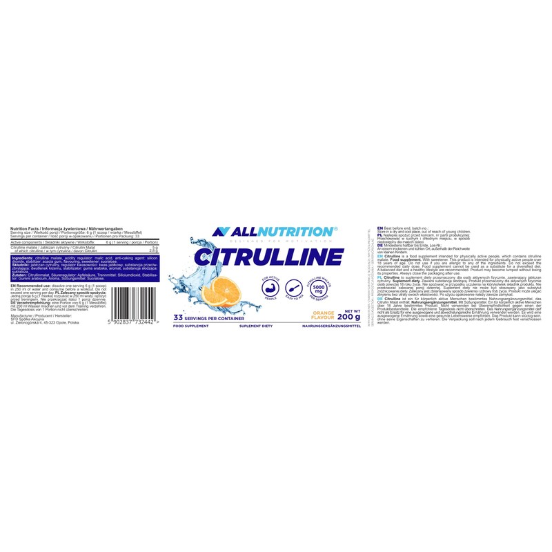 Allnutrition Citrulline, Orange, 200g