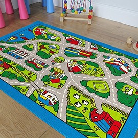 CRâs Kids / Baby Room / Daycare / Classroom / Playroom Area Rug. Roads. Town. City. Race Car Tracks. Educational. Fun. Non-Slip Gel Back. Play Mat. Bright Colorful Vibrant Colors (5 Feet X 7 Feet)