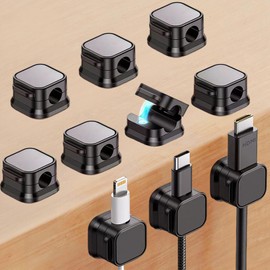 10 Pack Cord Organizer, Magnetic Cord Holder, Cable Clips for Desk, Adhesive Cable Management Wire Keeper for Nightstand, Home, Office, Desktop, Car, Wall (Black)