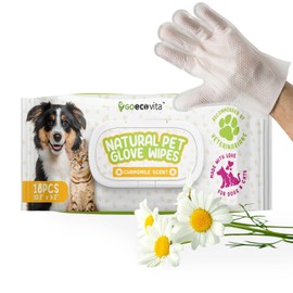 Pet Glove Wipes for Dogs & Cats | Nourish & Clean Fur & Skin | Coconut Oil & Chamomile Rinse-Free Wipes | Bathing Glove Wipes for Daily Care and Traveling | Natural, Hypoallergenic (18 Pack)