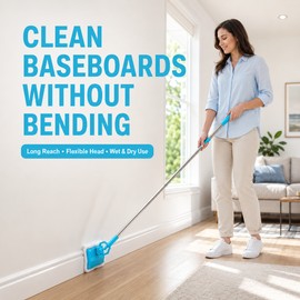 Skirting Board Cleaner Mop with Extendable Handle & Pads