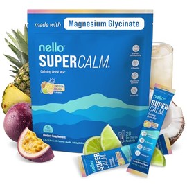 Nello Supercalm Drink Mix - Ashwagandha KSM 66, Magnesium Glycinate & L-Theanine Supplement - Ashwagandha Root Extract - Focus and Relaxation Support (20 Travel Packets) - Passion Colada