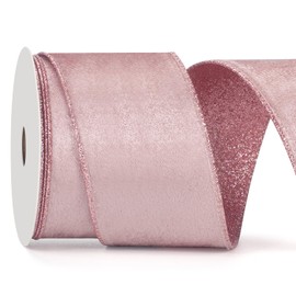 Pink Christmas Velvet Wired Ribbon for Gift Wrapping, Velvet Ribbon 2.5 inch×10 Yards Wide Pink Wired Velvet Ribbon with Glitter Backing for Christmas Tree, Ornaments, Wreaths, Crafts, Topper Bow