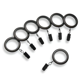MODE Farmhouse Collection Beveled Curtain Clip Rings, Set of 14 Curtain Rings with Clips, Fits MODE Farmhouse Curtain Rod Sets, 1 3/4”, Weathered Black