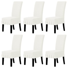 Easy-Going Dining Chair Covers Stretch Parsons Chair Slipcover with Skirt Chair Covers for Dining Room Restaurant Banquet (6 PCS, Cream)