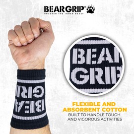 BEAR GRIP Weightlifting Sweatband, Wrist Protection for Crossfit, Tennis, Men & Women (Black/Grey, Standard 13x8cm)