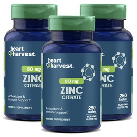 Heart & Harvest 50mg Zinc Citrate Tablets, 3 Count, 250 Tablets / Heart & Harvest 50mg 아연 시트레이트 타블렛, 3개, 250정
