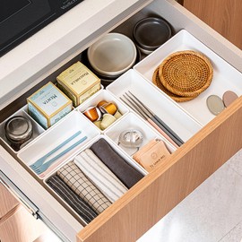 carrotez Pack of 4 Plastic Drawer Organizers for Kitchen, Bathroom, Office - Versatile Storage for Makeup, Hair Accessories, Desk Essentials, and More