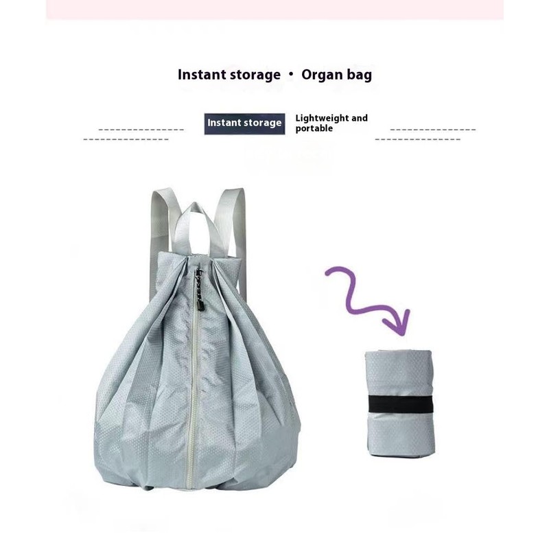 Foldable Drawstring Backpack, Lightweight Travel Daypack, Grey