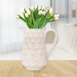 AuldHome White Hobnail Ceramic Pitcher (Small), Vintage Retro Style