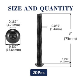 5/16-18 x 3" Button Head Socket Cap Bolts Screws, 20Pcs 304 Stainless Steel 18-8, Allen Hex Drive, Black Oxide by SG TZH(with Hex Spanner)