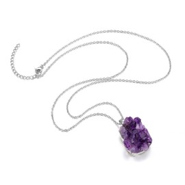 GEHECRST Women's Amethyst Druse Necklace Crystal Chain Natural Crystal Cluster Pendant with Chain Healing Stones Pendant Lucky Charm Jewellery for Women Girls, Gemstone Copper