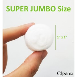 Cliganic Organic Super Jumbo Cotton Balls (100 Count) - Hypoallergenic, Absorbent, Large Size, 100% Pure