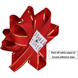 WRAPAHOLIC 6 Pcs Christmas Gift Bow - 4.5" Self-Adhesive Grosgrain Gift Bow, Red with Gold Foil Wired Design Perfect for Christmas, Birthday, Holiday, Party Favors Decorations