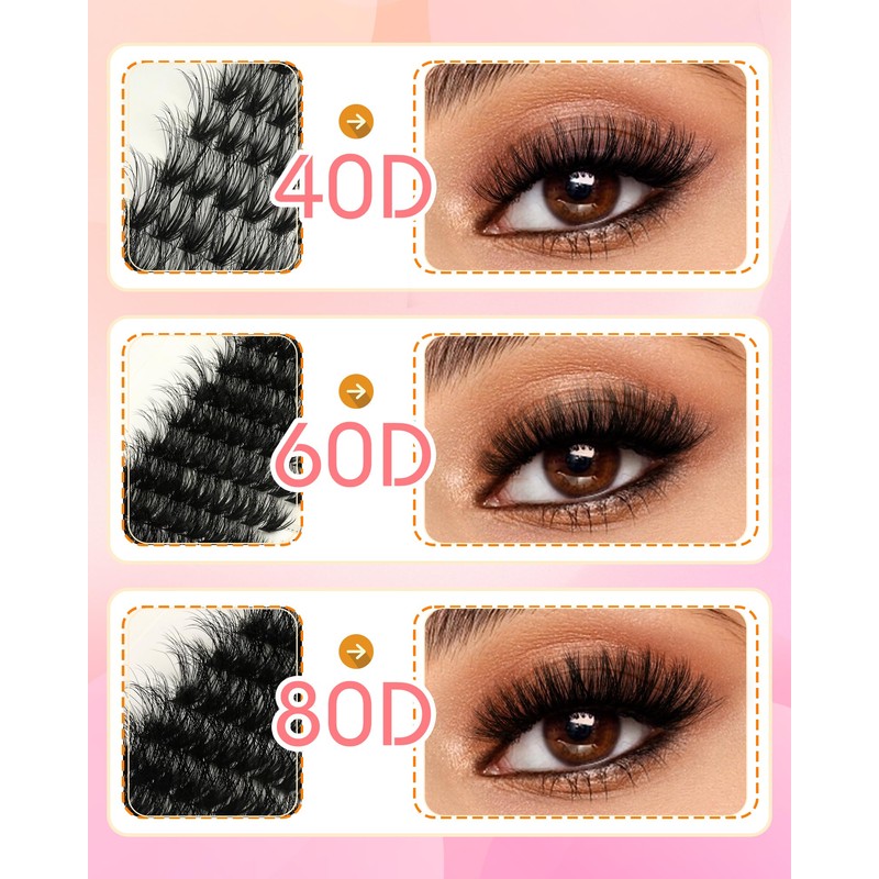 EMEDA 3D Cluster Eyelashes, 40D Eyelash Extensions, 8-16 mm, Mix,
