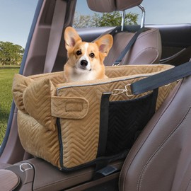 Prpeko Small Dog Car Seat, Portable Dog Seat with Soft Washable Cushion,Center Console Dog Car Seat for Small Dogs Up to 13lbs(Brown)