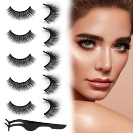Self Adhesive Eyelashes Natural Look False Eyelashes Reusable Self Stick Lashes, 5 Pairs Long