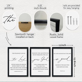 YWMZYKJGS Bible Verse Wall Decor Art 16"x11" Set of 3 The Lord Your God Is Good Scripture Lamentations 3:22 Isaiah 41 Psalm 34 Sign Christian Framed Wood Hanging (Black)