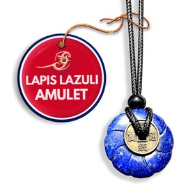 Lapis Lazuli Celtic Lotus Amulet Necklace - 30mm Royal Stone Protection Powers Pendant - Lucky Coin Donut Gemstone - Feng Shui Truth Talisman - Communication Spiritual Jewelry