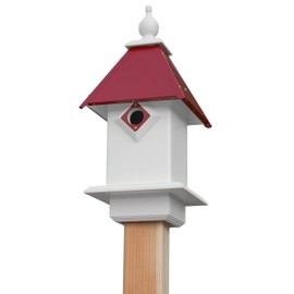 Wing & A Prayer Classic Bluebird House with Merlot Red Roof – Durable PVC Birdhouse with 1.5" Entry, Predator Guard, Ventilation & Easy Nest Checks – Elegant Outdoor Bird House, Made in USA