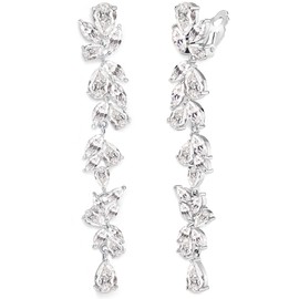 Clip-On Earrings for Wedding, Prom | Diamond Marquis and Pear Shape Cubic Zirconia Cluster Chandeliers Non-Pierced Clip Earrings for Women, Brides, Bridesmaid, Mother of the Bride