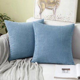 MIULEE Pack of 2 Corduroy Soft Soild Decorative Throw Pillow Covers Smoky Blue Set Cushion Case for Sofa Bedroom Car 18 x 18Inch 45 x 45 cm