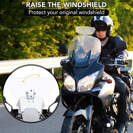 Upgraded Motorcycle Windshield Extender - Heavy Duty Universal PVC Wind Deflectors (27.5 x 13.2cm) Reduce Wind Noise - Clear Silver Mount