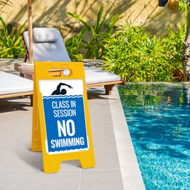 Class in Session No Swimming Folding Floor Sign, 10x16 Inches, with A Frame Stand, Made in USA