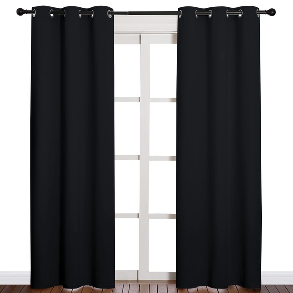 NICETOWN Halloween Thermal Insulated Black Blackout Curtains/Drapes 84 inches Length 2 Panels Set for Living Room, 42 inches Wide, Privacy Sound Reducing Room Darkening Draperies Window Treatment