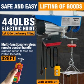 Bigorenda Electric Hoist,440lbs Electric Hoist with Wireless Remote Control/Wired Control 2 in 1,Electric Hoist Winch 110v,65.6ft/33ft Lifting Height,Single/Double Sling,for Garage Warehouse Factory