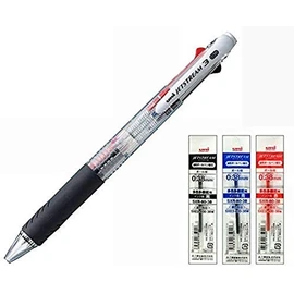 Uni Ballpoint Pen Jetstream 3 Color Black Red Blue Ink 0.38mm Transparent (SXE340038.T)+ 0.38 3 Color Refill