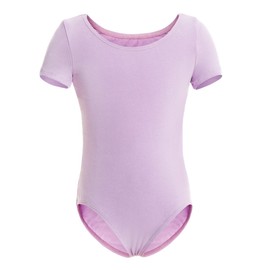 MAGIC TOWN Short Sleeve Leotard Girls Gymnastics Classic Ballet Dance Unitard (4-6,Purple)