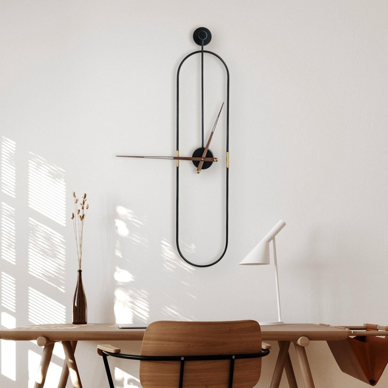DRELIFAM Modern Oval Wall Clock Large Wall Clock with Walnut