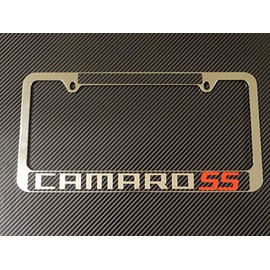 AtoZCustoms Chevy Camaro SS Chrome Metal License Plate Frame Carbon Fiber Chrome Text