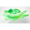Swirled Green White and Blue Ruffled Bowl 11.5 inch Handcrafted